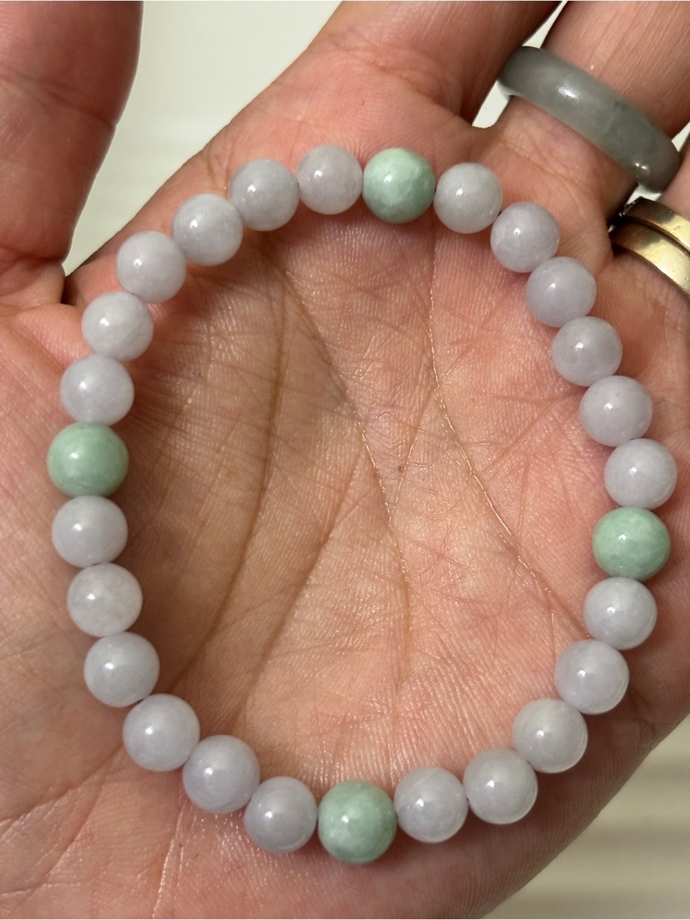 Jade Beaded Stretch Bracelet in Pale Lavender and Mint Green